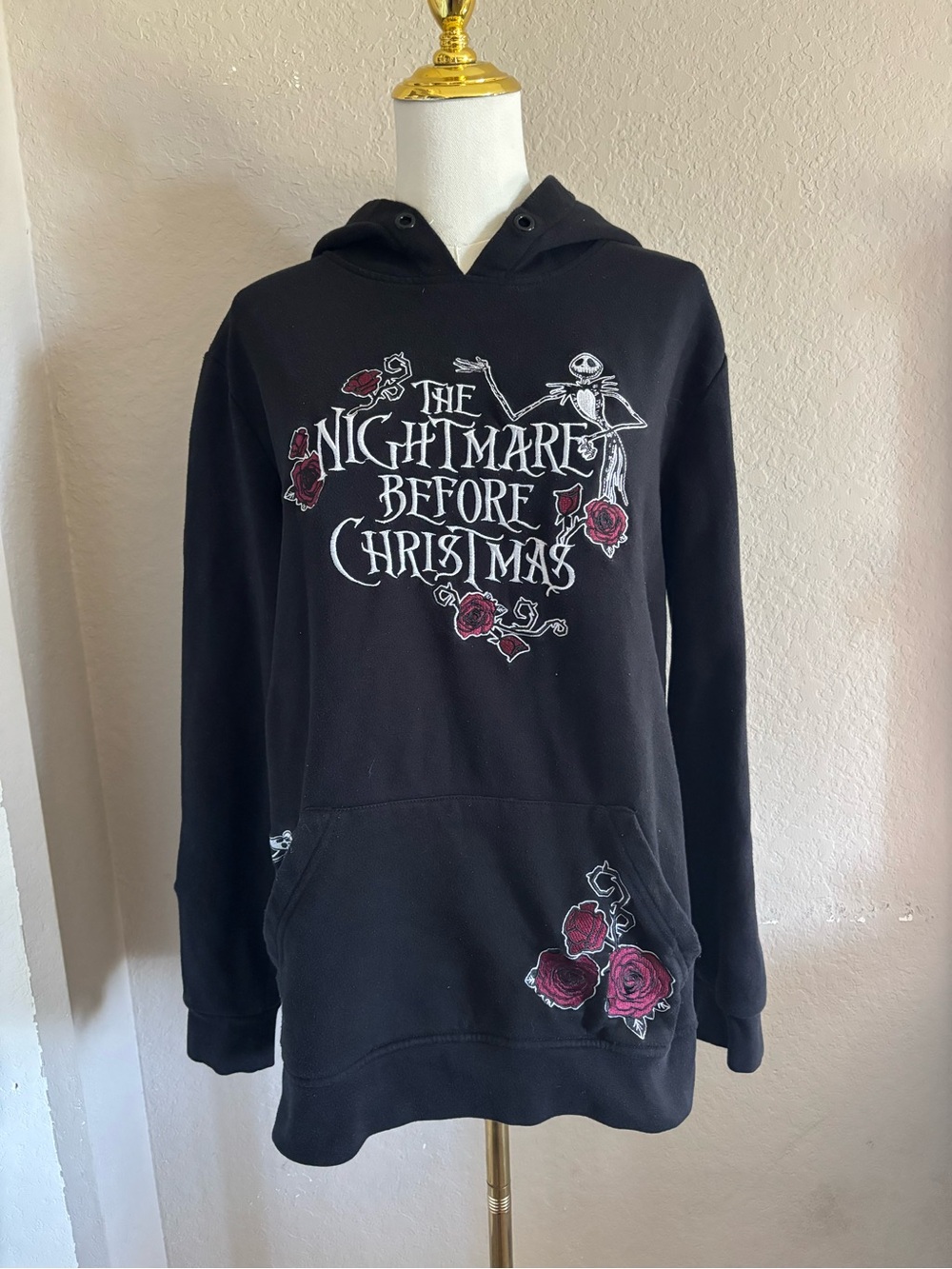 Disney The Nightmare Before Christmas Black Hoodie with Red Rose Accents